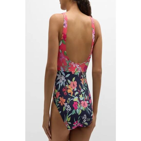 TOMMY BAHAMA Summer One-Piece Swimsuit Small Red Black Floral Wrap-Front NWT - Picture 3 of 12